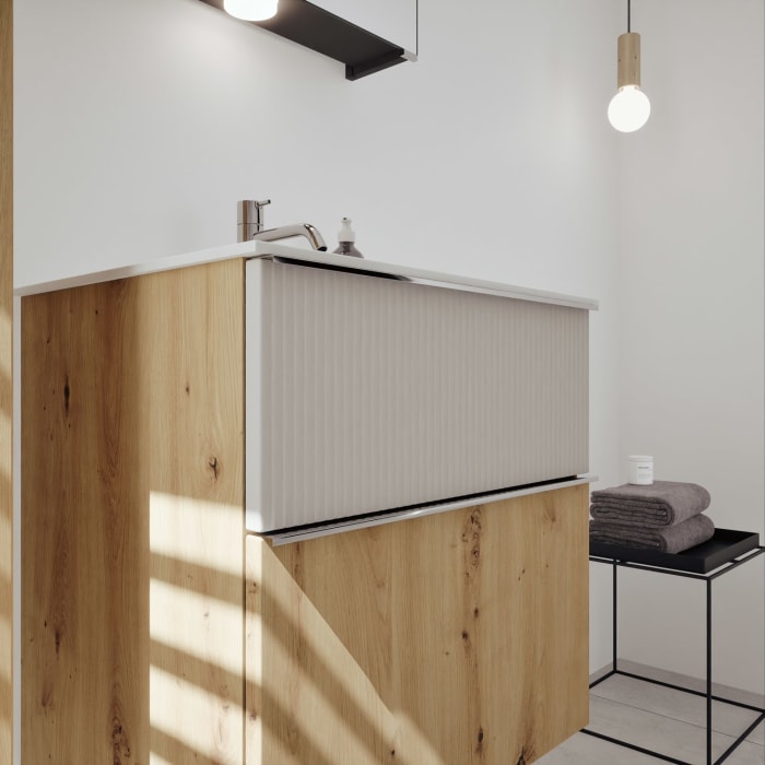 burgbad Fiumo 2.0 Mineralguss-Waschtisch mit Waschtischunterschrank 62 cm, mit Griff G0146