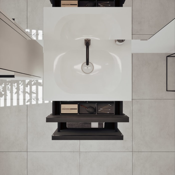 burgbad Fiumo 2.0 Mineralguss-Waschtisch mit Waschtischunterschrank 62 cm, mit Griff G0200