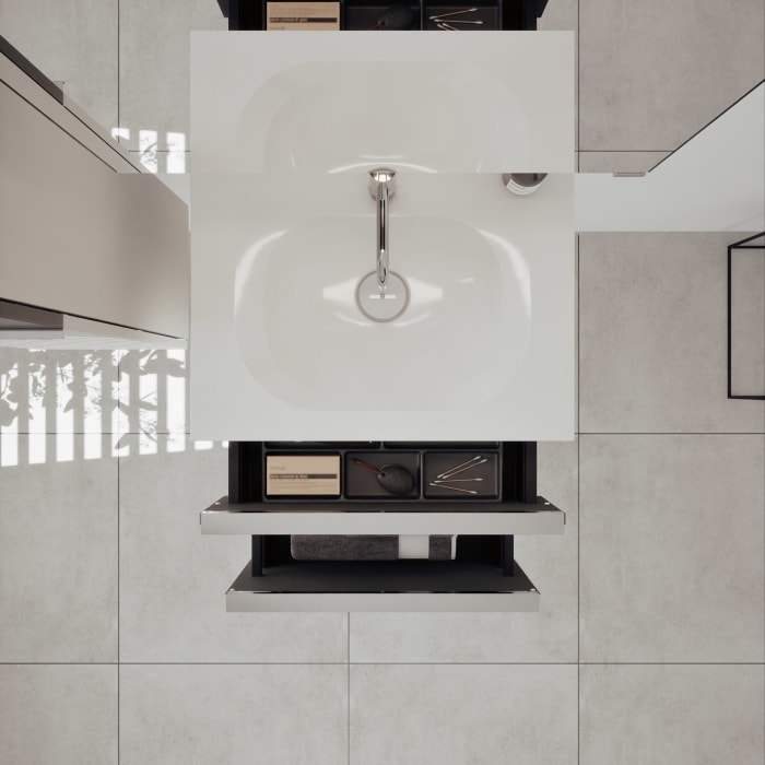 burgbad Fiumo 2.0 Mineralguss-Waschtisch mit Waschtischunterschrank 62 cm, mit Griff G0146