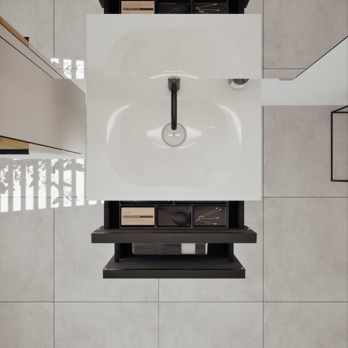 burgbad Fiumo 2.0 Mineralguss-Waschtisch mit Waschtischunterschrank 62 cm, mit Griff G0200