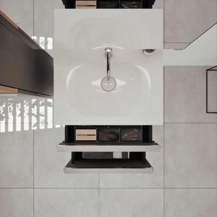 burgbad Fiumo 2.0 Mineralguss-Waschtisch mit Waschtischunterschrank 62 cm, mit Griff G0146