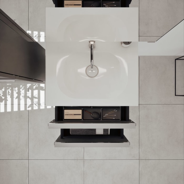 burgbad Fiumo 2.0 Mineralguss-Waschtisch mit Waschtischunterschrank 62 cm, mit Griff G0146