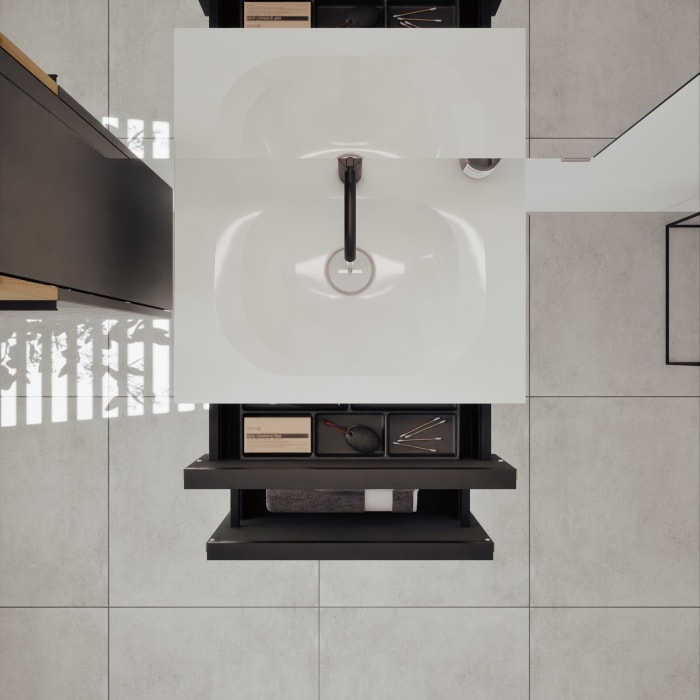 burgbad Fiumo 2.0 Mineralguss-Waschtisch mit Waschtischunterschrank 62 cm, mit Griff G0200