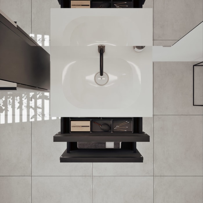 burgbad Fiumo 2.0 Mineralguss-Waschtisch mit Waschtischunterschrank 62 cm, mit Griff G0200