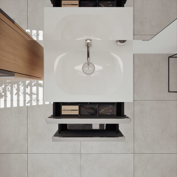 burgbad Fiumo 2.0 Mineralguss-Waschtisch mit Waschtischunterschrank 62 cm, mit Griff G0146