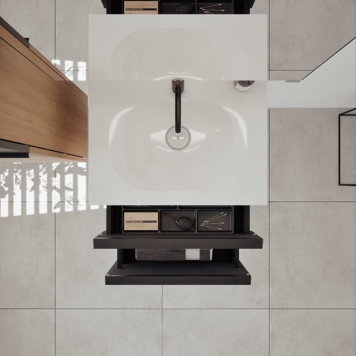 burgbad Fiumo 2.0 Mineralguss-Waschtisch mit Waschtischunterschrank 62 cm, mit Griff G0200