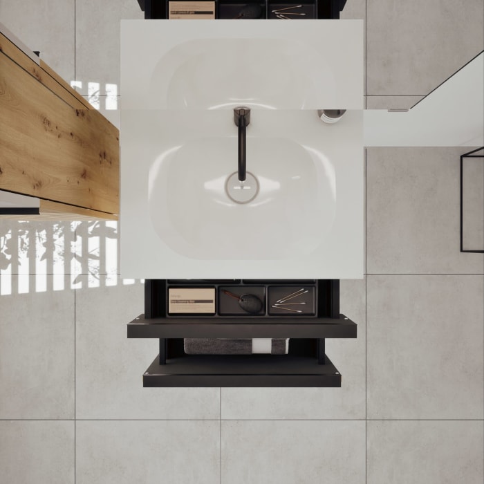 burgbad Fiumo 2.0 Mineralguss-Waschtisch mit Waschtischunterschrank 62 cm, mit Griff G0200