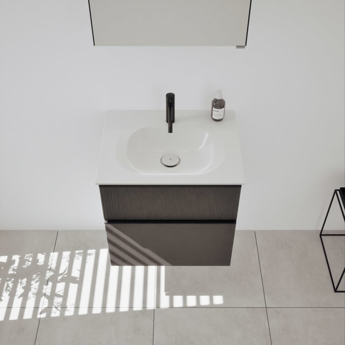 burgbad Fiumo 2.0 Mineralguss-Waschtisch mit Waschtischunterschrank 62 cm, mit Griff G0200