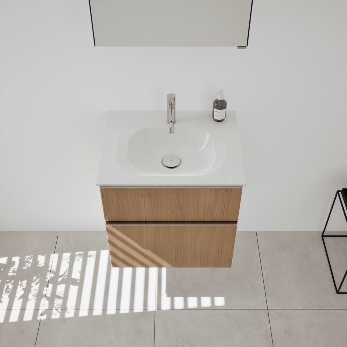 burgbad Fiumo 2.0 Mineralguss-Waschtisch mit Waschtischunterschrank 62 cm, mit Griff G0146