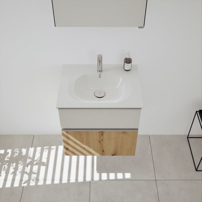 burgbad Fiumo 2.0 Mineralguss-Waschtisch mit Waschtischunterschrank 62 cm, mit Griff G0146