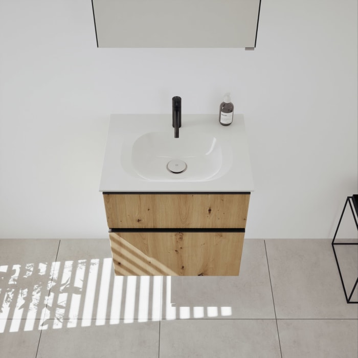 burgbad Fiumo 2.0 Mineralguss-Waschtisch mit Waschtischunterschrank 62 cm, mit Griff G0200