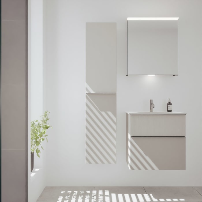 burgbad Fiumo 2.0 Mineralguss-Waschtisch mit Waschtischunterschrank 62 cm, mit Griff G0146