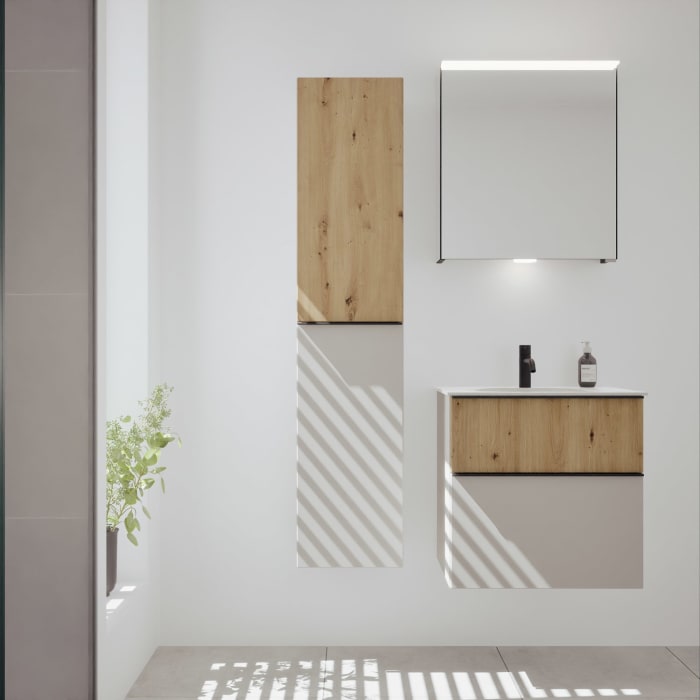 burgbad Fiumo 2.0 Mineralguss-Waschtisch mit Waschtischunterschrank 62 cm, mit Griff G0200