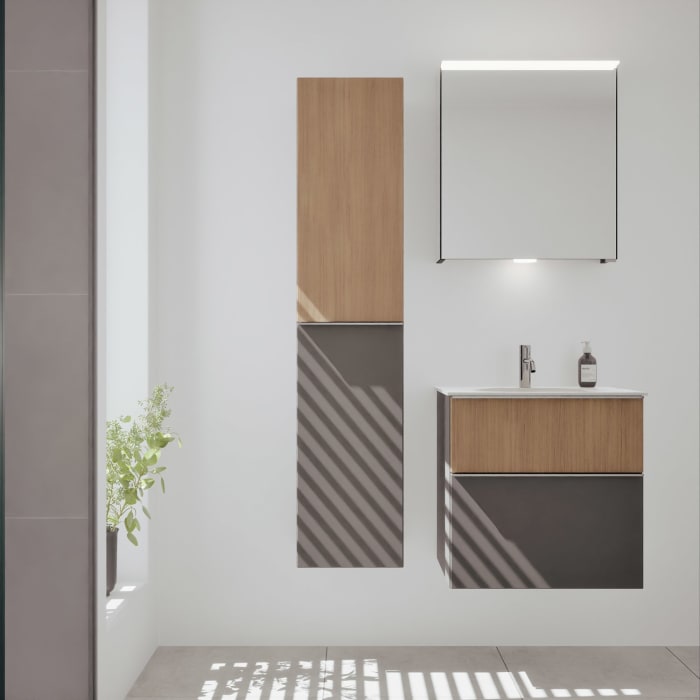 burgbad Fiumo 2.0 Mineralguss-Waschtisch mit Waschtischunterschrank 62 cm, mit Griff G0146