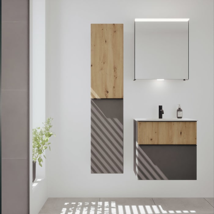 burgbad Fiumo 2.0 Mineralguss-Waschtisch mit Waschtischunterschrank 62 cm, mit Griff G0200