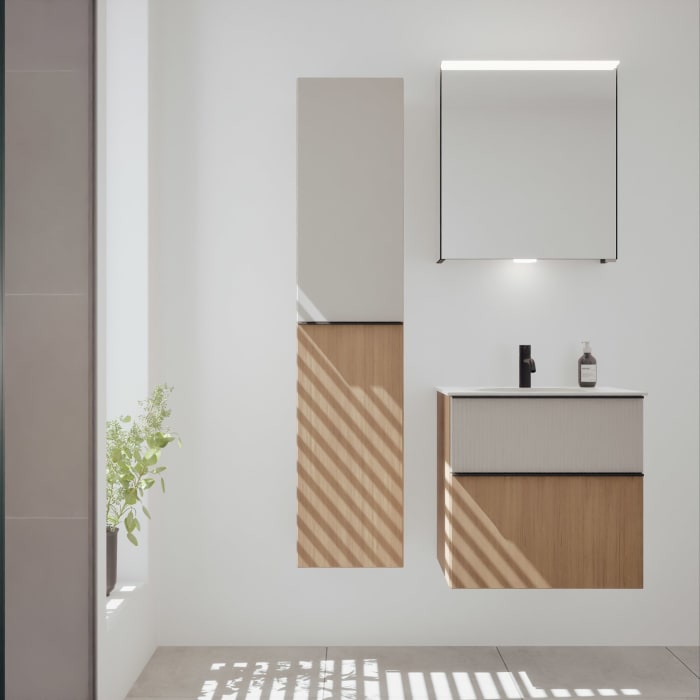 burgbad Fiumo 2.0 Mineralguss-Waschtisch mit Waschtischunterschrank 62 cm, mit Griff G0200