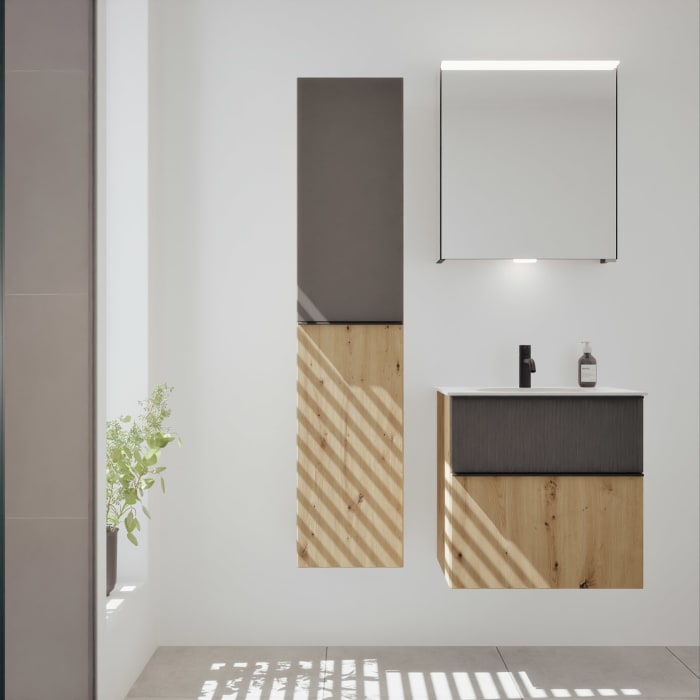 burgbad Fiumo 2.0 Mineralguss-Waschtisch mit Waschtischunterschrank 62 cm, mit Griff G0200