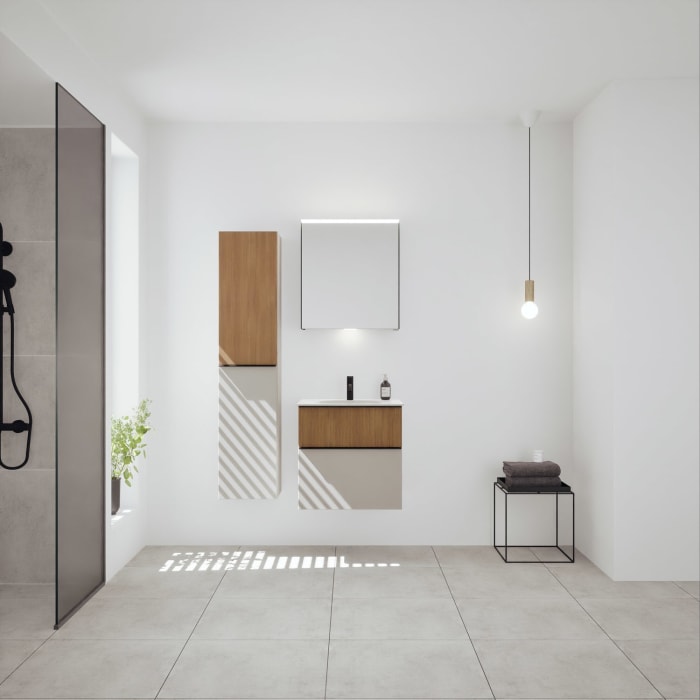 burgbad Fiumo 2.0 Mineralguss-Waschtisch mit Waschtischunterschrank 62 cm, mit Griff G0200