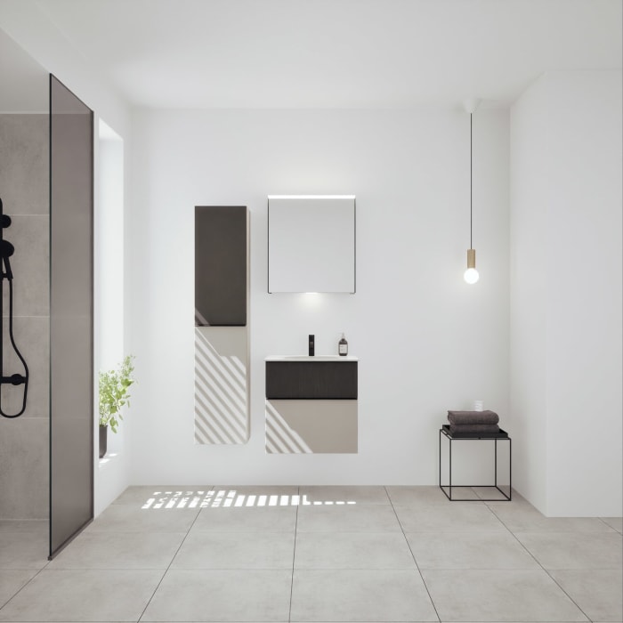 burgbad Fiumo 2.0 Mineralguss-Waschtisch mit Waschtischunterschrank 62 cm, mit Griff G0200