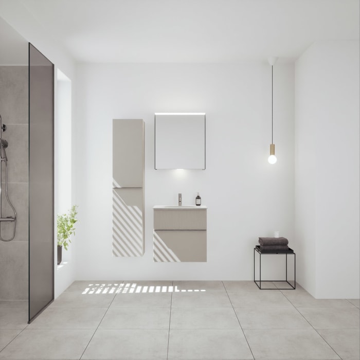 burgbad Fiumo 2.0 Mineralguss-Waschtisch mit Waschtischunterschrank 62 cm, mit Griff G0146