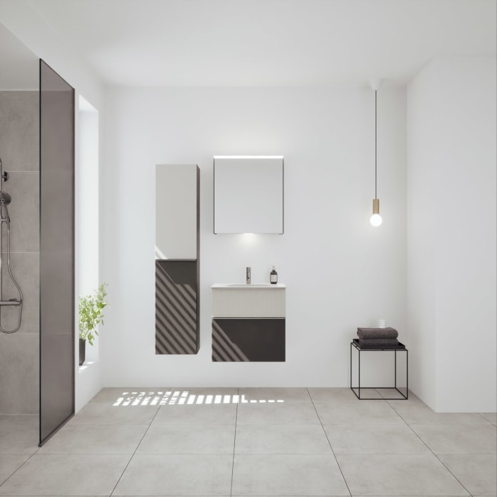 burgbad Fiumo 2.0 Mineralguss-Waschtisch mit Waschtischunterschrank 62 cm, mit Griff G0146