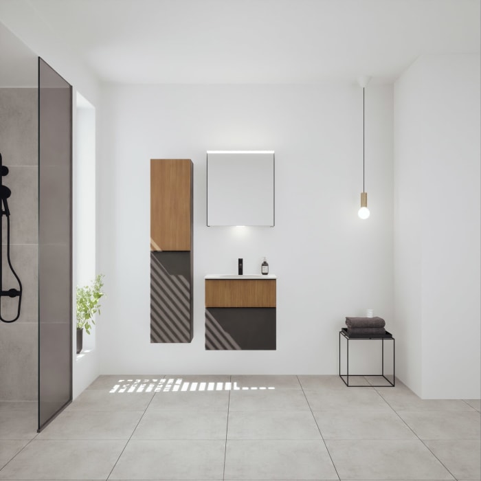 burgbad Fiumo 2.0 Mineralguss-Waschtisch mit Waschtischunterschrank 62 cm, mit Griff G0200