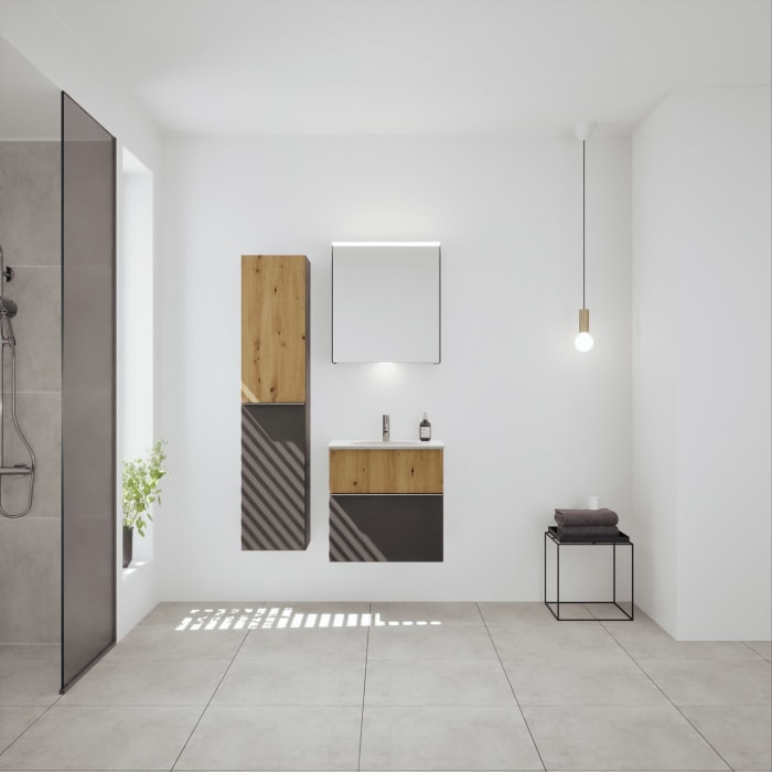 burgbad Fiumo 2.0 Mineralguss-Waschtisch mit Waschtischunterschrank 62 cm, mit Griff G0146