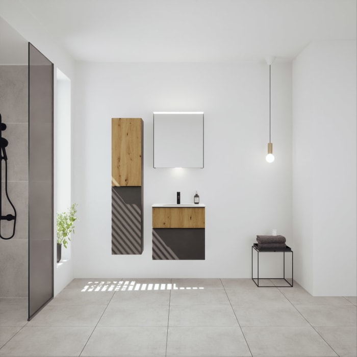 burgbad Fiumo 2.0 Mineralguss-Waschtisch mit Waschtischunterschrank 62 cm, mit Griff G0200