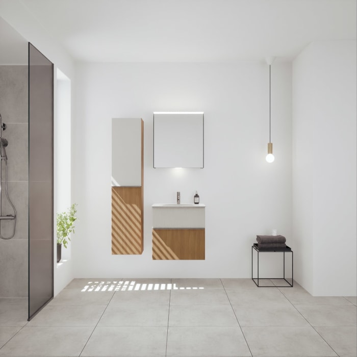 burgbad Fiumo 2.0 Mineralguss-Waschtisch mit Waschtischunterschrank 62 cm, mit Griff G0146