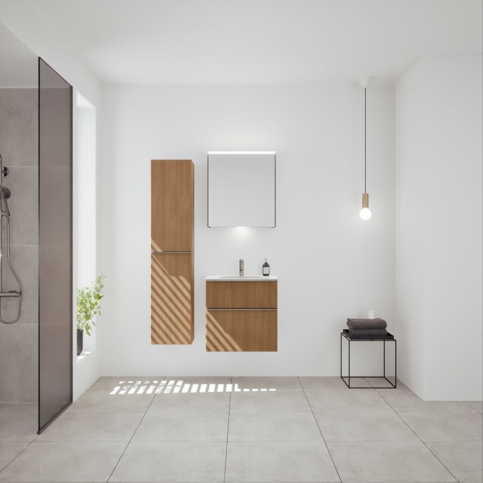 burgbad Fiumo 2.0 Mineralguss-Waschtisch mit Waschtischunterschrank 62 cm, mit Griff G0146