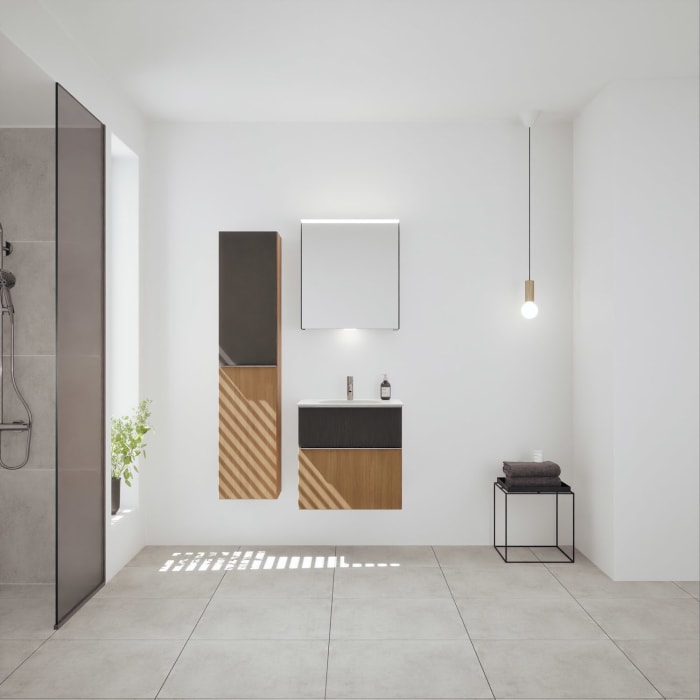 burgbad Fiumo 2.0 Mineralguss-Waschtisch mit Waschtischunterschrank 62 cm, mit Griff G0146