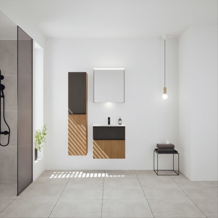 burgbad Fiumo 2.0 Mineralguss-Waschtisch mit Waschtischunterschrank 62 cm, mit Griff G0200