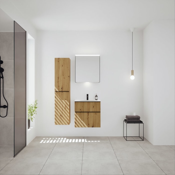 burgbad Fiumo 2.0 Mineralguss-Waschtisch mit Waschtischunterschrank 62 cm, mit Griff G0200