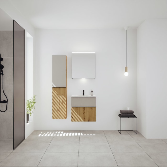 burgbad Fiumo 2.0 Mineralguss-Waschtisch mit Waschtischunterschrank 62 cm, mit Griff G0200