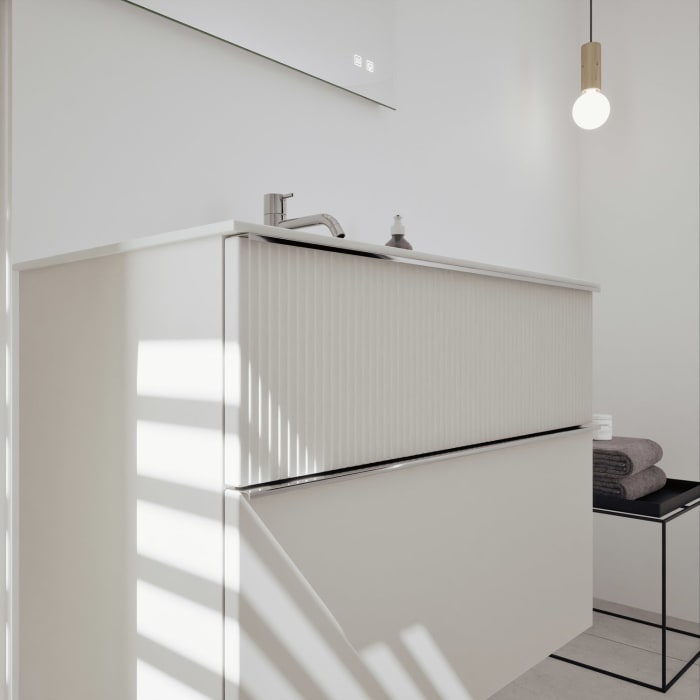 burgbad Fiumo 2.0 Mineralguss-Waschtisch mit Waschtischunterschrank 82 cm, mit Griff G0146