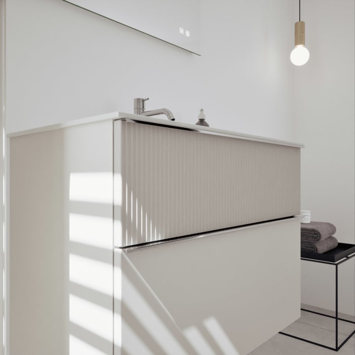 burgbad Fiumo 2.0 Mineralguss-Waschtisch mit Waschtischunterschrank 82 cm, mit Griff G0146