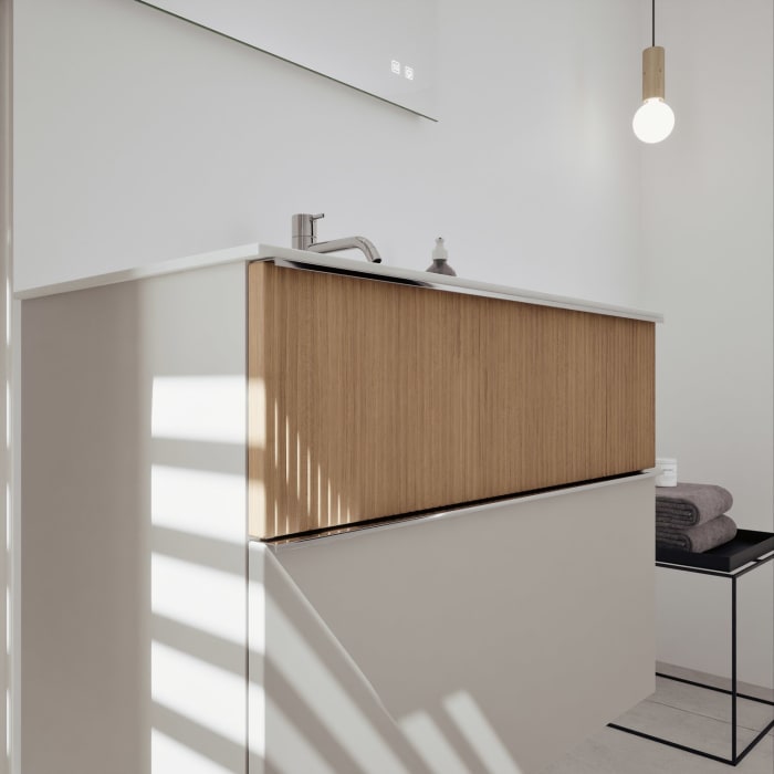 burgbad Fiumo 2.0 Mineralguss-Waschtisch mit Waschtischunterschrank 82 cm, mit Griff G0146