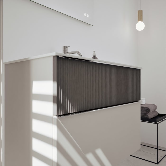 burgbad Fiumo 2.0 Mineralguss-Waschtisch mit Waschtischunterschrank 82 cm, mit Griff G0146