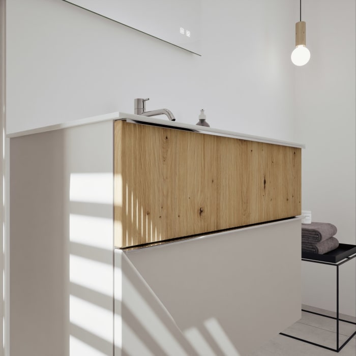 burgbad Fiumo 2.0 Mineralguss-Waschtisch mit Waschtischunterschrank 82 cm, mit Griff G0146