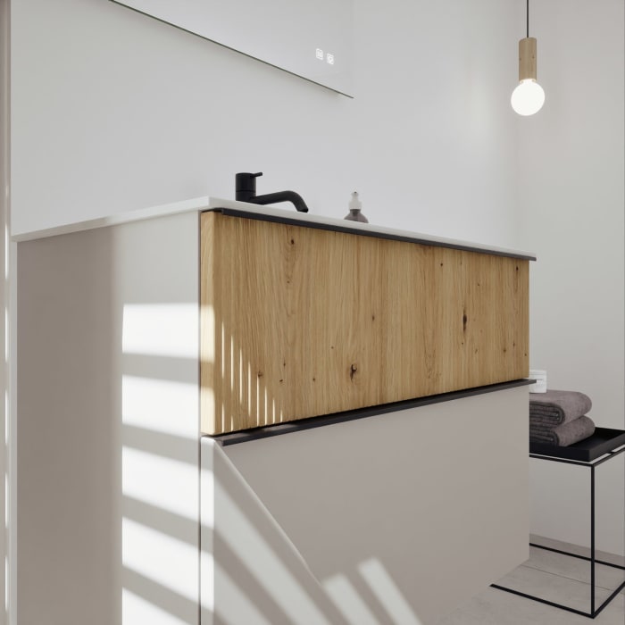 burgbad Fiumo 2.0 Mineralguss-Waschtisch mit Waschtischunterschrank 82 cm, mit Griff G0200