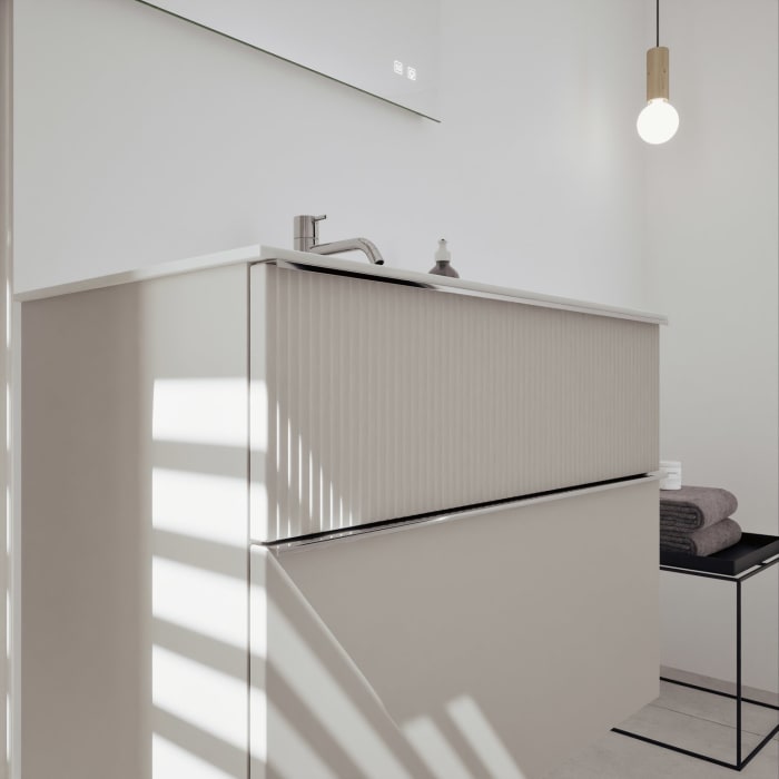 burgbad Fiumo 2.0 Mineralguss-Waschtisch mit Waschtischunterschrank 82 cm, mit Griff G0146