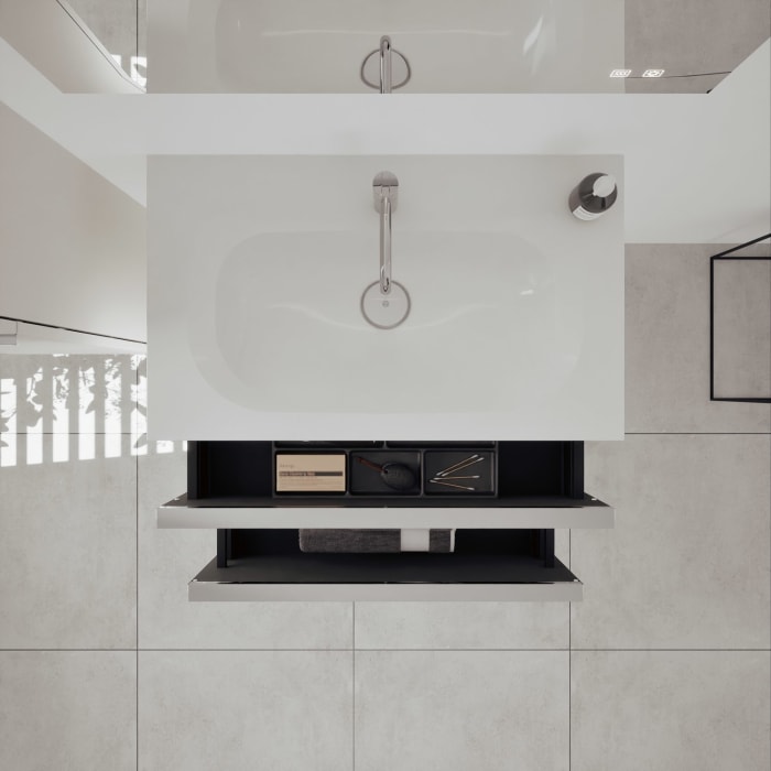 burgbad Fiumo 2.0 Mineralguss-Waschtisch mit Waschtischunterschrank 82 cm, mit Griff G0146