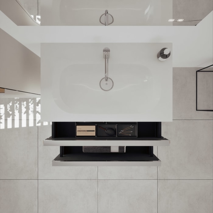 burgbad Fiumo 2.0 Mineralguss-Waschtisch mit Waschtischunterschrank 82 cm, mit Griff G0146