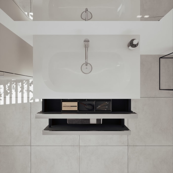 burgbad Fiumo 2.0 Mineralguss-Waschtisch mit Waschtischunterschrank 82 cm, mit Griff G0146