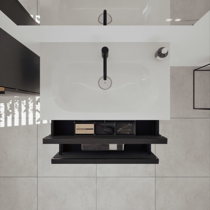 burgbad Fiumo 2.0 Mineralguss-Waschtisch mit Waschtischunterschrank 82 cm, mit Griff G0200