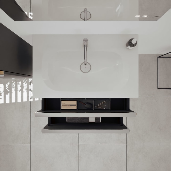 burgbad Fiumo 2.0 Mineralguss-Waschtisch mit Waschtischunterschrank 82 cm, mit Griff G0146