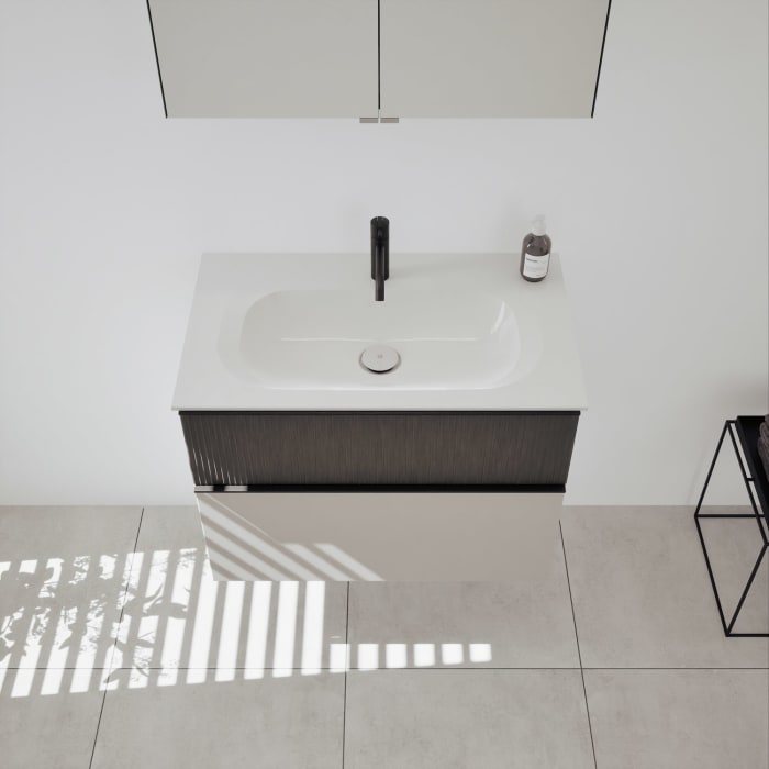 burgbad Fiumo 2.0 Mineralguss-Waschtisch mit Waschtischunterschrank 82 cm, mit Griff G0200