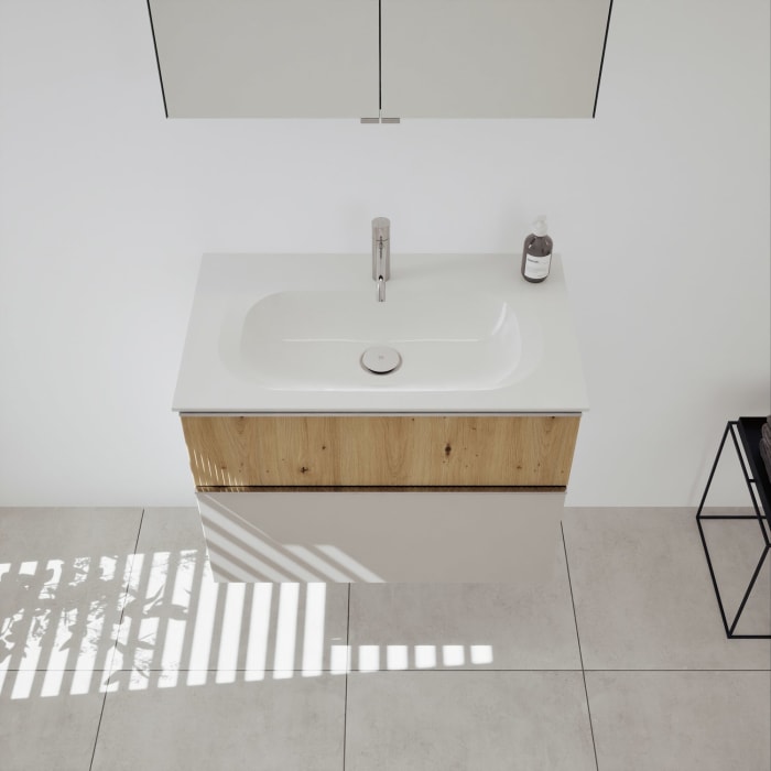 burgbad Fiumo 2.0 Mineralguss-Waschtisch mit Waschtischunterschrank 82 cm, mit Griff G0146