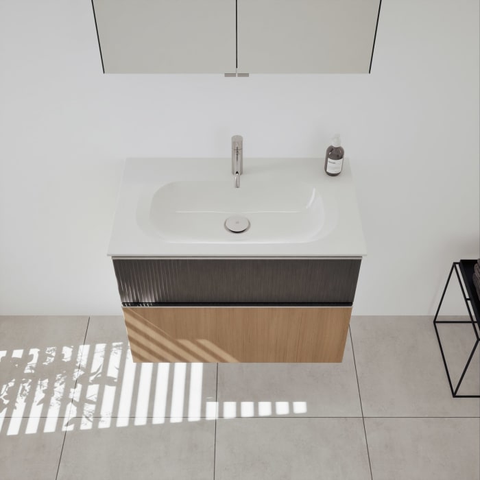 burgbad Fiumo 2.0 Mineralguss-Waschtisch mit Waschtischunterschrank 82 cm, mit Griff G0146