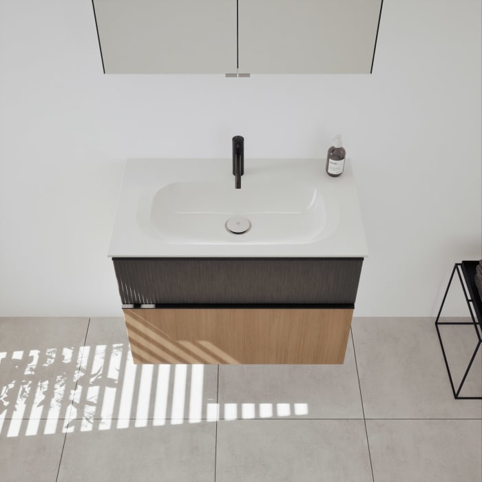 burgbad Fiumo 2.0 Mineralguss-Waschtisch mit Waschtischunterschrank 82 cm, mit Griff G0200